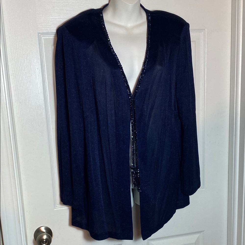 Vintage Alex Evenings Midnight Blue Women's Cardigan Tassels Size 18W